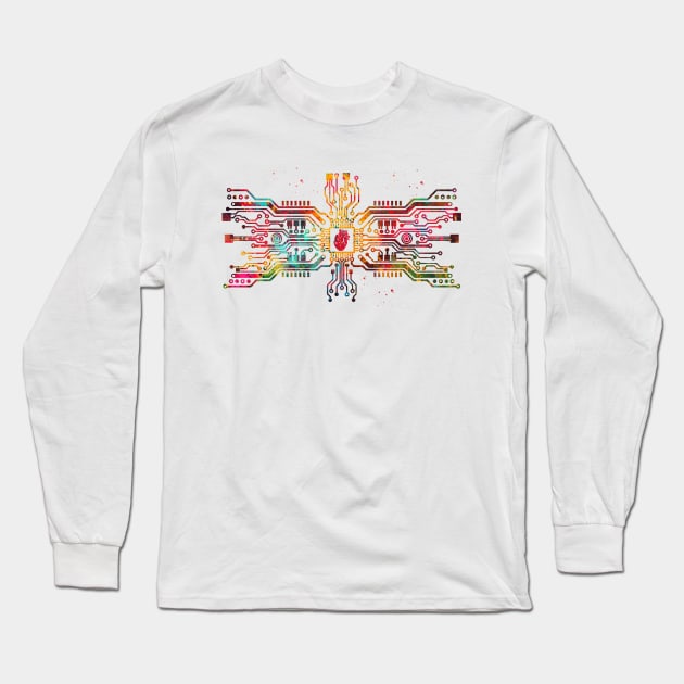 Circuit board with heart Long Sleeve T-Shirt by erzebeth